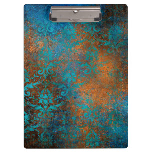 Grunge Brown Blue Floral Decorative Luxury Pattern Clipboard
