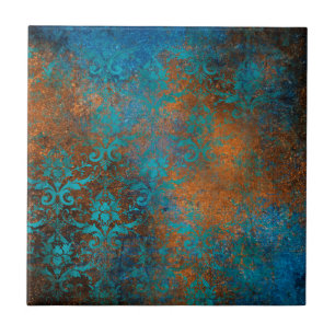 Grunge Brown Blue Floral Decorative Luxury Pattern Tile