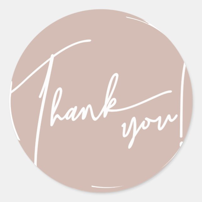 Grunge Brush Circle Calligraphy Thank You Classic Round Sticker (Front)