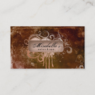 Grunge Business Card Flower Salon Spa Brown