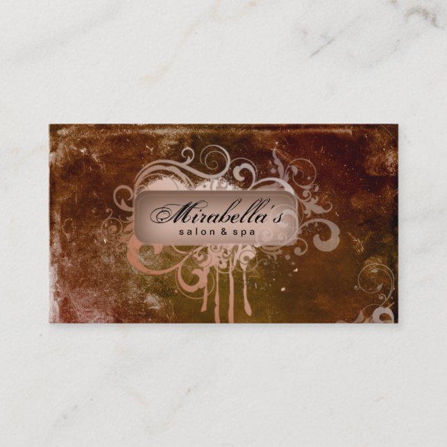 Grunge Business Card Flower Salon Spa Brown (Front)