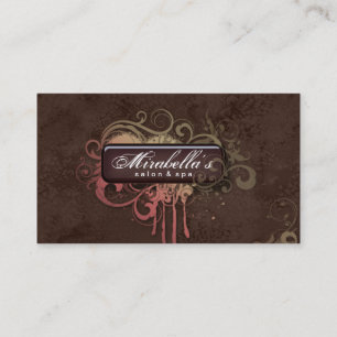 Grunge Business Card Flower Salon Spa Brown Fall