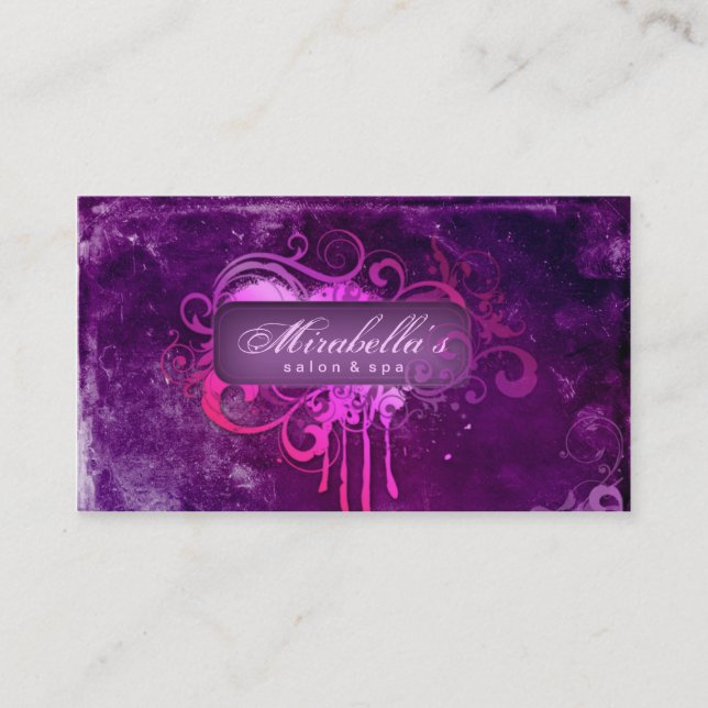 Grunge Business Card Flower Salon Spa Purple Pink (Front)