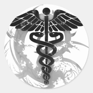 Grunge caduceus classic round sticker