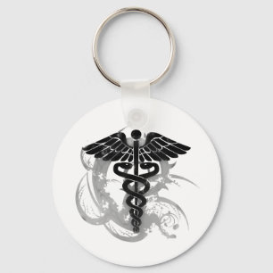 Grunge caduceus key ring