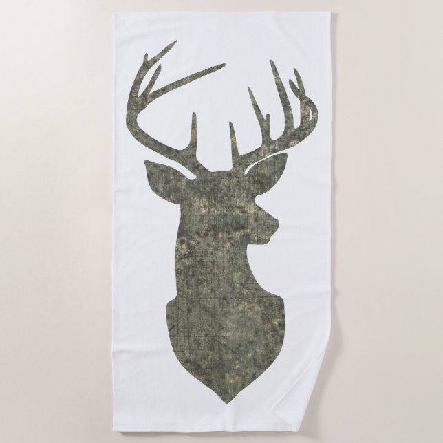 Grunge Camo Deer Silhouette Beach Towel (Front)