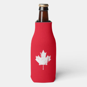 Grunge Canada Flag Maple - White Distressed Bottle Cooler