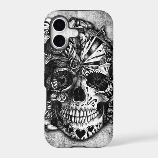 Grunge Candy sugar skull in black and white.