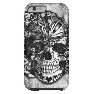 Grunge Candy sugar skull in black and white. Tough iPhone 6 Case