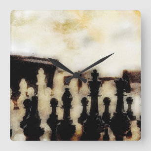 Grunge Chess Pieces Wall Clock
