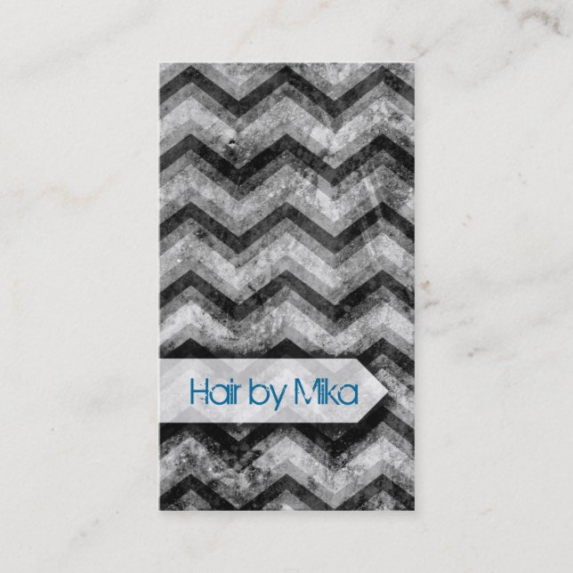 Grunge Chevron black grey Salon stylist Business Business Card (Front)