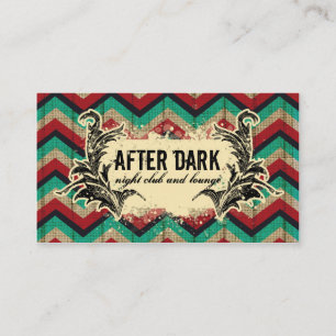 Grunge Chevron Business Card Red Teal Feather