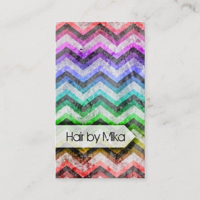 Grunge Chevron rainbow Salon stylist Business Business Card (Front)