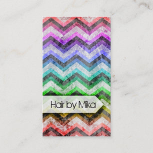 Grunge Chevron rainbow Salon stylist Business Card