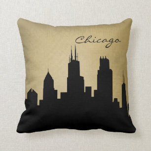 Grunge Chicago Skyline Landmark Cushion