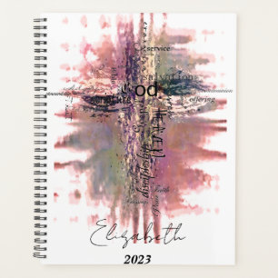 Grunge Christian words cross personalised, year Planner