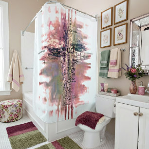 Grunge Christian words cross Shower Curtain