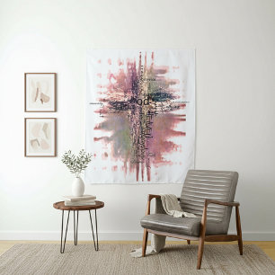 Grunge Christian words cross Tapestry