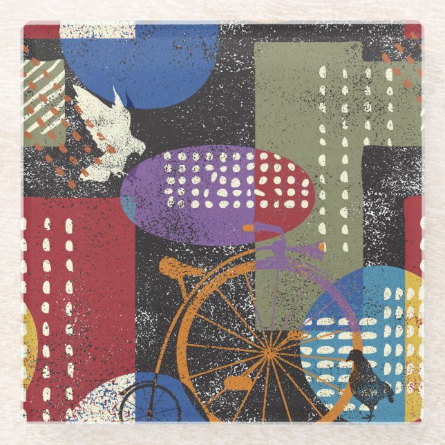 Grunge Cityscape: Seamless Vintage Texture Glass Coaster (Front)