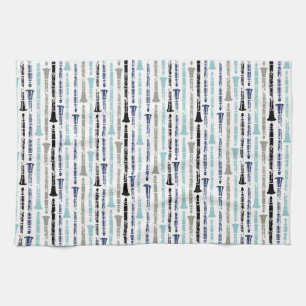 Grunge Clarinets - Blue and Grey Tea Towel