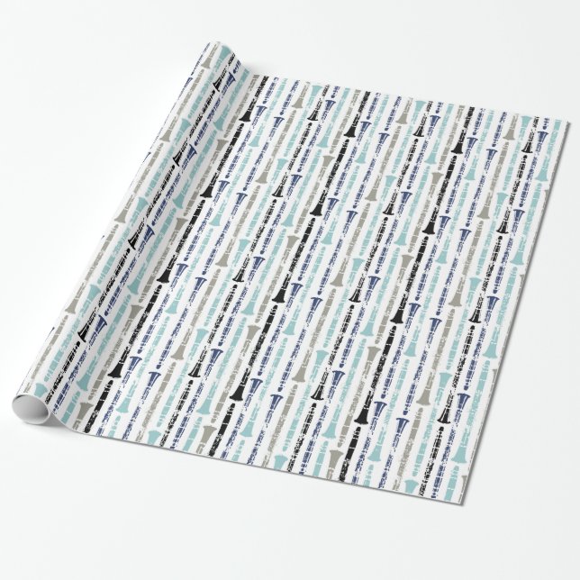 Grunge Clarinets - Blue and Grey Wrapping Paper (Unrolled)