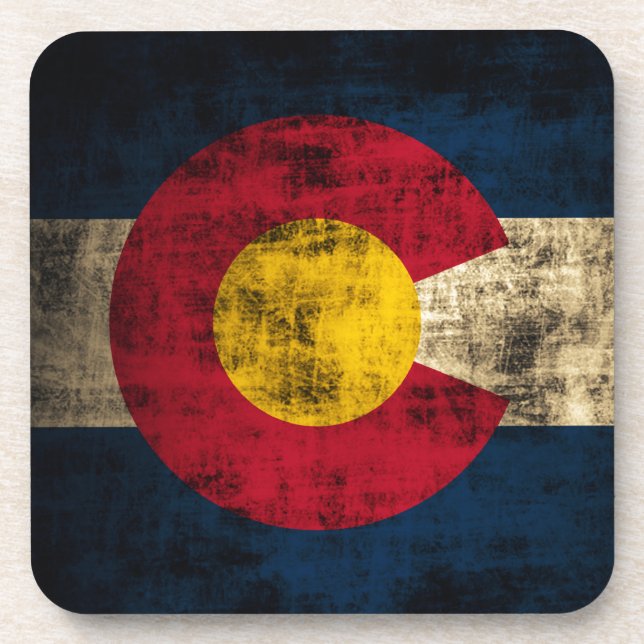 Grunge Colorado Flag Coaster (Front)
