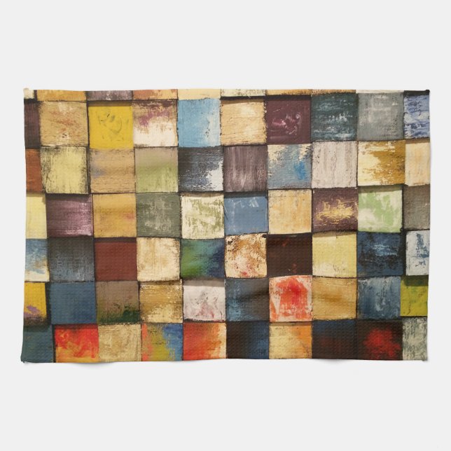 Grunge Colourful Painted Squares Design Tea Towel (Horizontal)