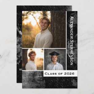 Grunge Concrete 3 Photo Boys Graduation Invitation