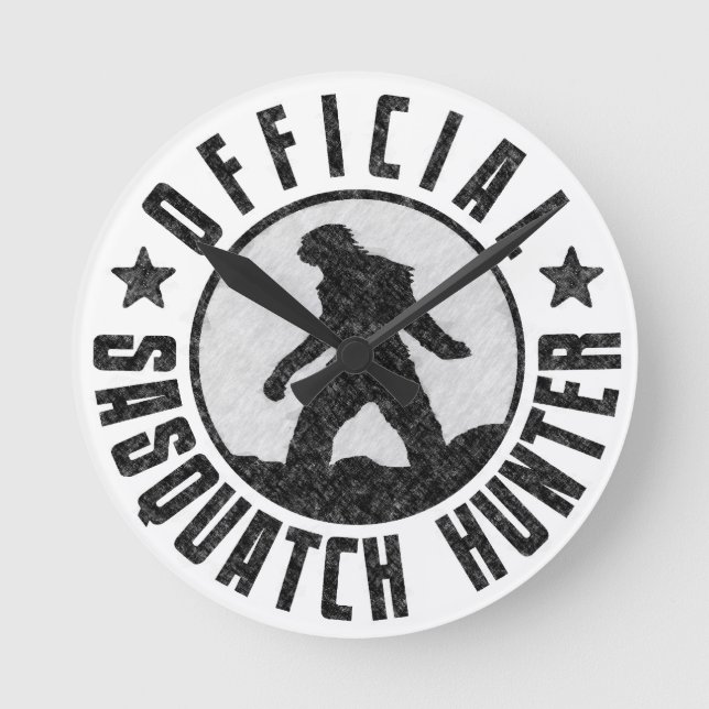Grunge Cool Sasquatch Bigfoot Hunter. Round Clock (Front)