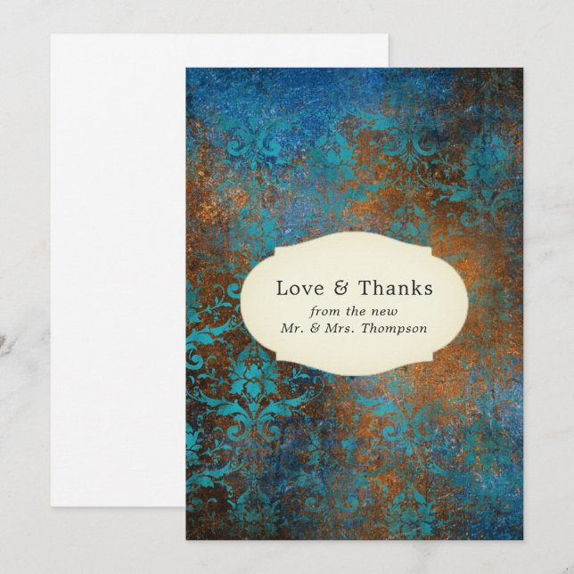 Grunge Copper Patina and Turquoise Thank You Card (Front/Back)