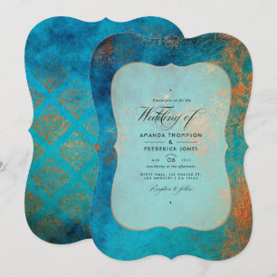 Grunge Copper Patina and Turquoise Wedding Invitation