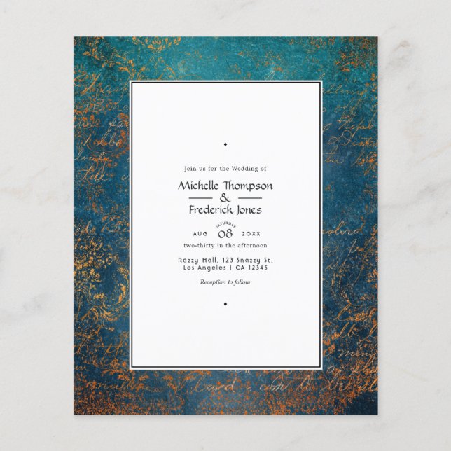 Grunge Copper Patina and Turquoise Wedding Invite Flyer (Front)