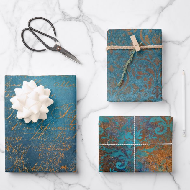 Grunge Copper Patina and Turquoise Wrapping Paper Sheet (Front)