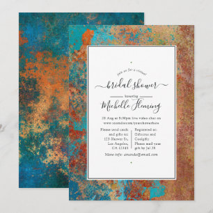 Grunge Copper Patina & Teal Virtual Bridal Shower Invitation