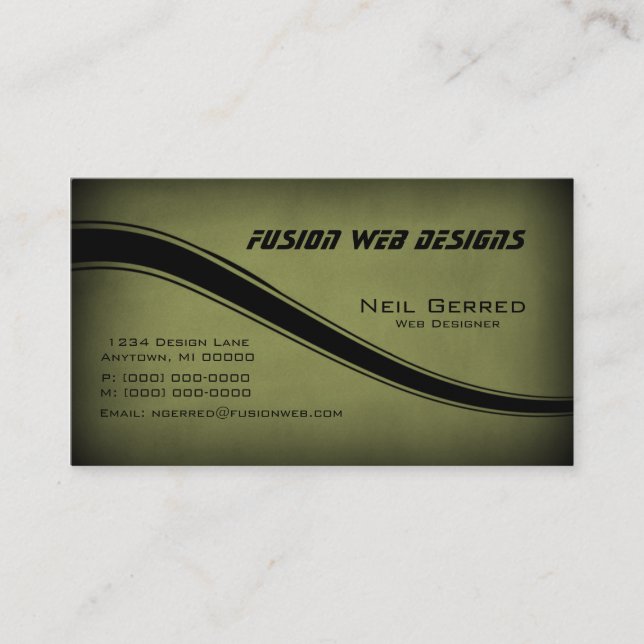 Grunge Curves Business Card, Dark Olive Business Card (Front)