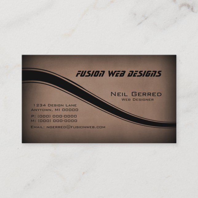 Grunge Curves Business Card, Mocha Business Card (Front)