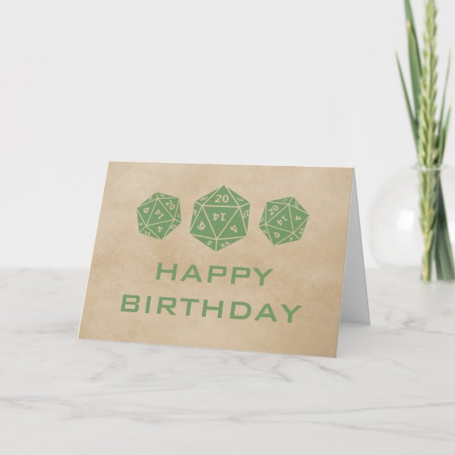 Grunge D20 Dice Gamer Birthday Card, Green Card (Front)