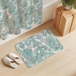 Grunge Damask Aqua Mint Blue Blush Pink Bath Mat