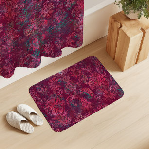 Grunge Damask Burgundy Red Emerald Vermilion Bath Mat