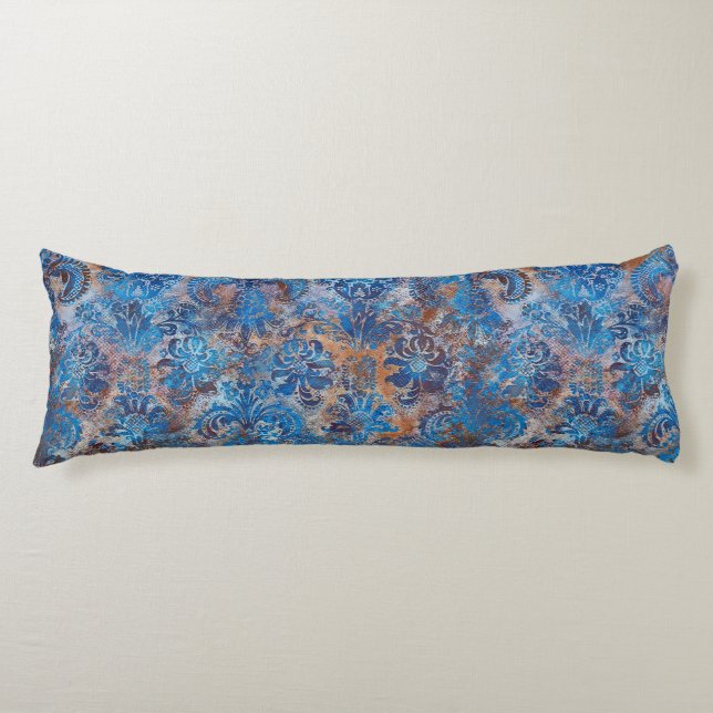 Grunge Damask Cobalt Blue Rust Orange Body Cushion (Front)