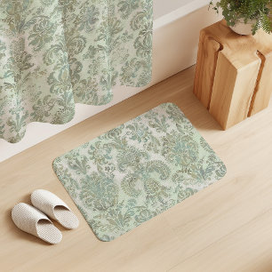 Grunge Damask Duck Egg Blue Sage Green Bath Mat