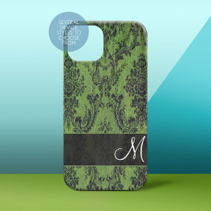 Grunge Damask Pattern on Galaxy with Monogram iPhone 15 Case
