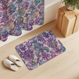Grunge Damask Pink Purple Charteuse Turquoise Bath Mat