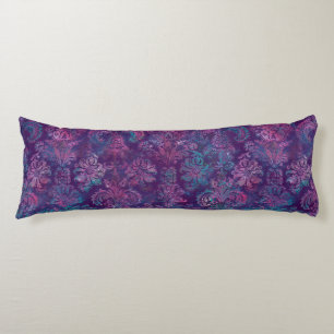 Grunge Damask Purple Violet Hot Pink Turquoise Body Cushion