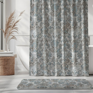 Grunge Damask Taupe Sky Blue Cream Grey Shower Curtain