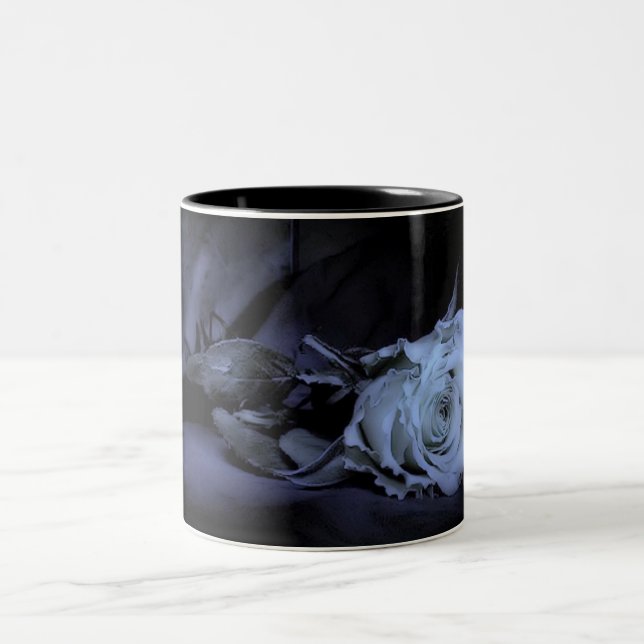 Grunge Dark Blue Rose Design Mug (Center)