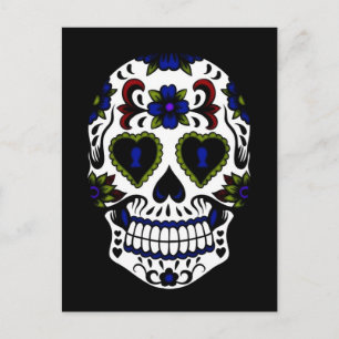Grunge Day of the Dead Blue & Red Postcard