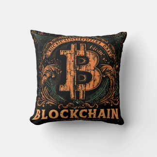 Grunge decorative Bitcoin logo blockchain Design Cushion