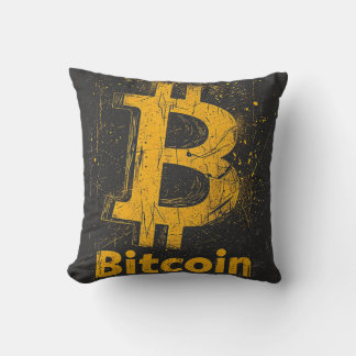 Grunge decorative Bitcoin logo blockchain Design Cushion