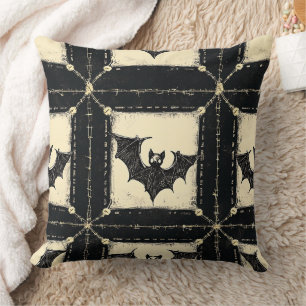 Grunge Denim Halloween Patchwork with Bats Cushion